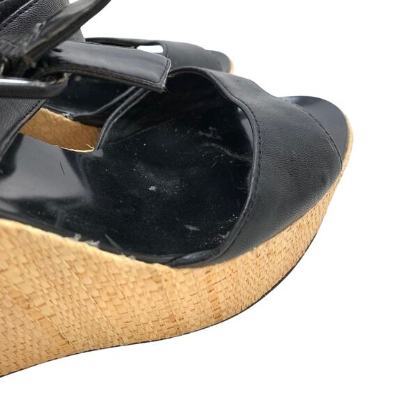 J Crew Womens Open Toe Black Wedge Platform Sandals Shoes Heels Slingback sz 6 - Picture 4 of 16